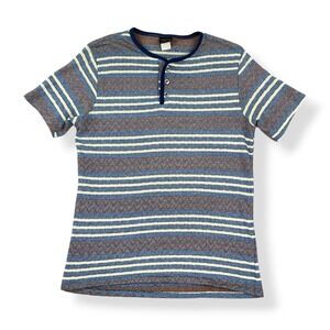 Vintage Short Sleeve T-Shirt Small Towncraft JC Penney Blue Striped Henley Thin